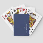 Navy Blue en White Modern Monogram Pokerkaarten (Achterkant)