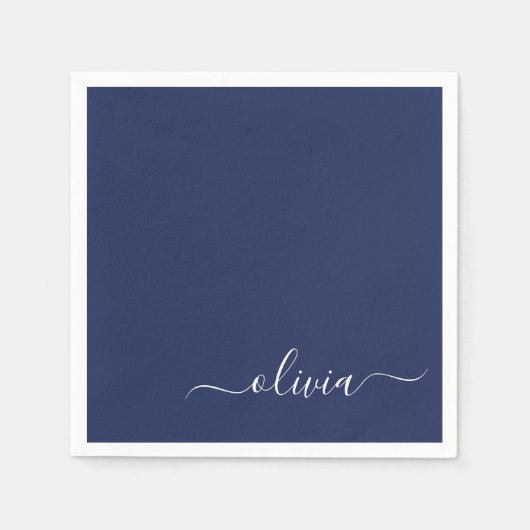 Navy Blue en White Modern Monogram Servet (Voorkant)