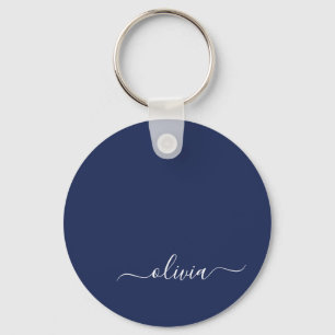 Navy Blue en White Modern Monogram Sleutelhanger