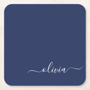 Navy Blue en White Modern Monogram Vierkante Kartonnen Onderzetter