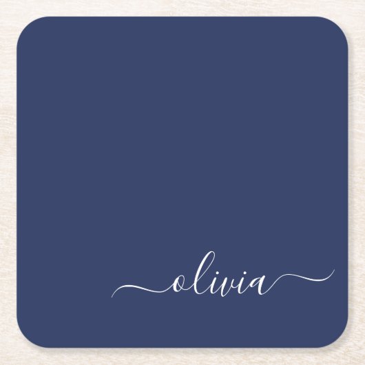 Navy Blue en White Modern Monogram Vierkante Kartonnen Onderzetter (Voorkant)