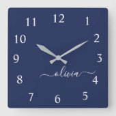 Navy Blue en White Modern Monogram Vierkante Klok (Voorkant)