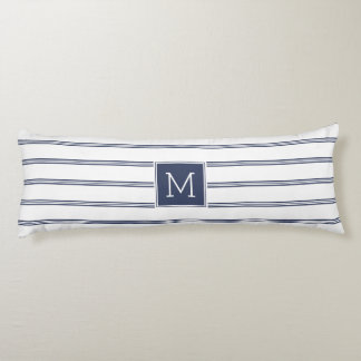 Navy-Blue en White Modern Stripes Lichaamskussen
