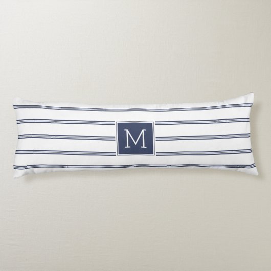 Navy-Blue en White Modern Stripes Lichaamskussen (Achterkant)