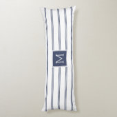 Navy-Blue en White Modern Stripes Lichaamskussen (Achterkant (Verticaal))