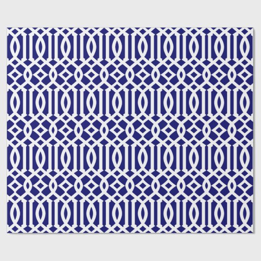 Navy Blue en White Modern Trellis Pattern Cadeaupapier (Vlak)
