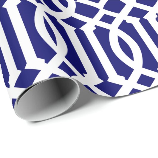 Navy Blue en White Modern Trellis Pattern Cadeaupapier (Rol Hoek)