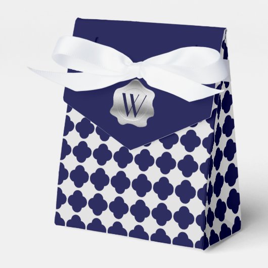 Navy Blue en White Monogram Favor Gift Box Bedankdoosjes (Voorkant Zijde)