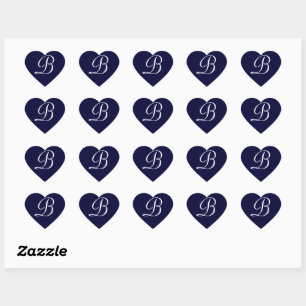 Navy Blue en White Monogram Initiaal B Hart Sticker