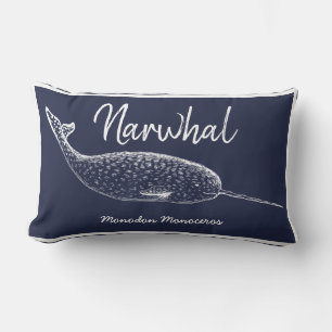 Navy Blue en White Narwhal Whale Kussen