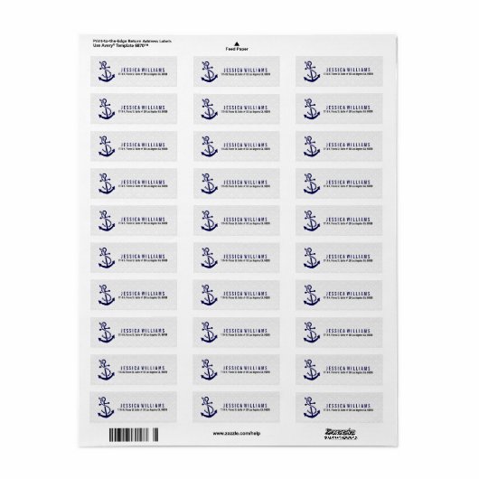Navy Blue en White Nautical Anchor Etiket (Full Sheet)