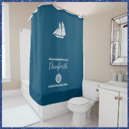 Navy Blue en White Nautical Douchegordijn