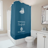Navy Blue en White Nautical Douchegordijn (In situ)