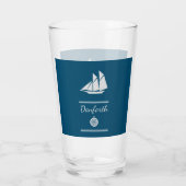 Navy Blue en White Nautical Glas (Achterkant)