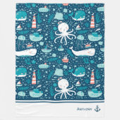 Navy Blue en White Nautical Ocean Pattern Boy Fleece Deken (Voorkant)