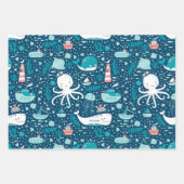 Navy Blue en White Nautical Ocean Pattern Boy Inpakpapier Vel (Voorkant)