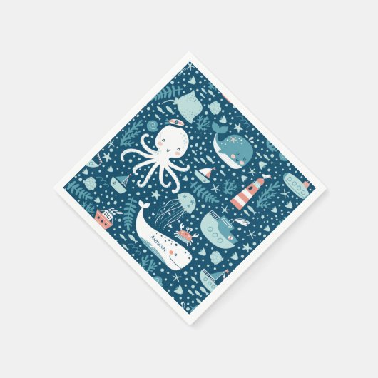 Navy Blue en White Nautical Ocean Pattern Boy Servet (Hoek)