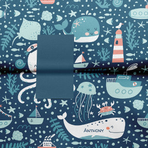 Navy Blue en White Nautical Ocean Pattern Boy Tissuepapier