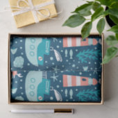 Navy Blue en White Nautical Ocean Pattern Boy Tissuepapier (Geschenk)