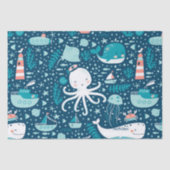 Navy Blue en White Nautical Ocean Pattern Boy Tissuepapier (Voorkant)