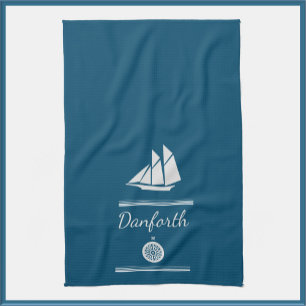 Navy Blue en White Nautical Theedoek