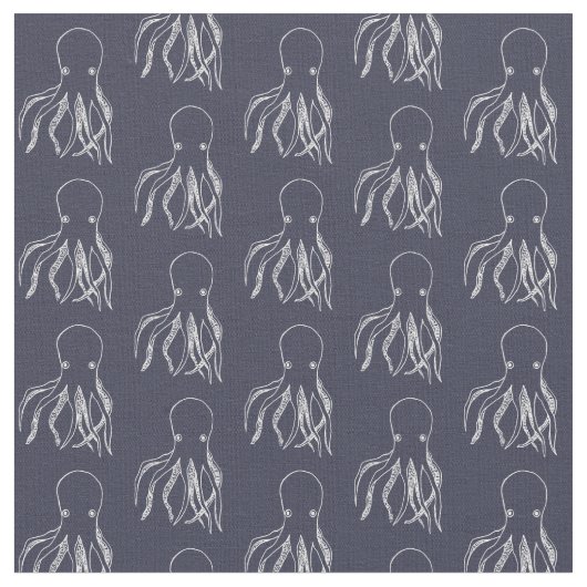 Navy Blue en White Octopus Pattern Stof (Close Up)