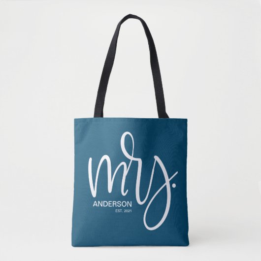 Navy Blue en white personalized Mrs. ESTABLISHED Draagtas (Voorkant)