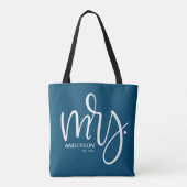 Navy Blue en white personalized Mrs. ESTABLISHED Draagtas (Achterkant)