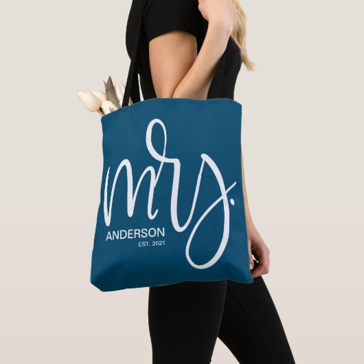 Navy Blue en white personalized Mrs. ESTABLISHED Draagtas (Dichtbij)
