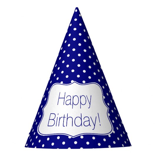 Navy Blue en White Polka Dot Birthday Party Feesthoedjes (Voorkant)