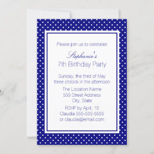 Navy Blue en White Polka Dot Birthday Party Kaart