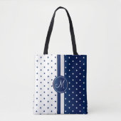Navy Blue en White Polka Dot Design Draagtas (Voorkant)
