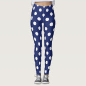 Navy Blue en White Polka Dot Pattern Leggings (Voorkant)