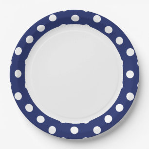 Navy Blue en White Polka Dot Pattern Papieren Bordje