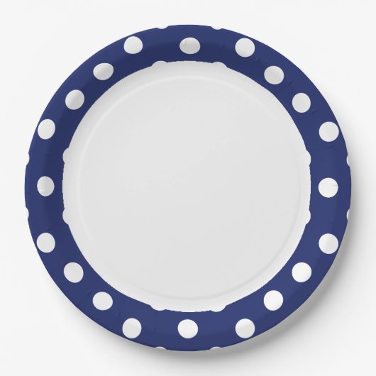 Navy Blue en White Polka Dot Pattern Papieren Bordje (Voorkant)