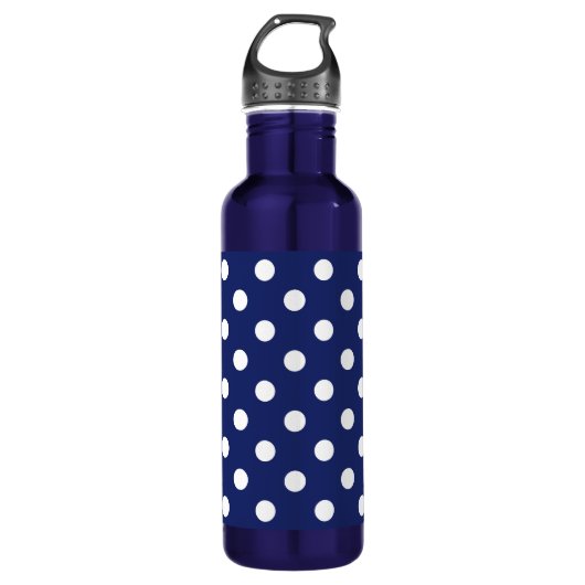 Navy Blue en White Polka Dot Pattern Waterfles (Voorkant)