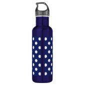 Navy Blue en White Polka Dot Pattern Waterfles (Achterkant)
