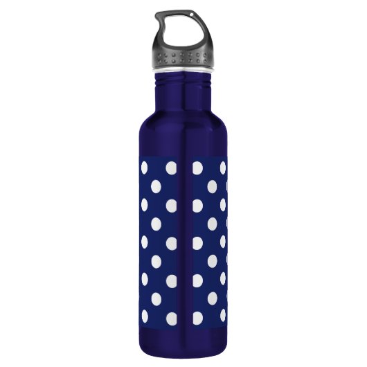 Navy Blue en White Polka Dot Pattern Waterfles (Achterkant)