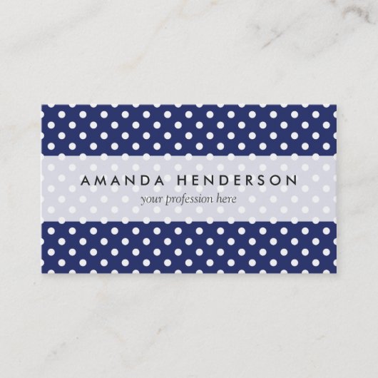 Navy Blue en White Polka Dots Pattern Visitekaartje (Voorkant)