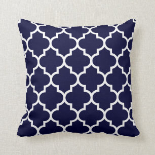 Navy Blue en White Quatrefoil Kussen