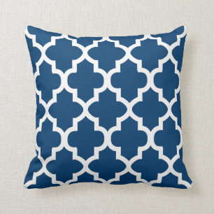 Navy Blue en White Quatrefoil Pattern DIY-kleur Kussen