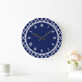 Navy Blue en White Quatrefoil Pattern Grote Klok (Huis)