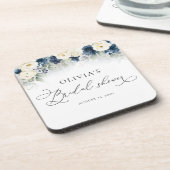 Navy Blue en White Roses Vrijgezellenfeest Bier Onderzetter (Linkerzijde)