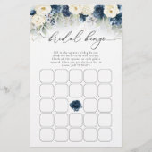 Navy Blue en White Roses Vrijgezellenfeest Bingo (Voorkant)