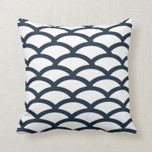 Navy Blue en White Scallop Pattern Pillow Kussen