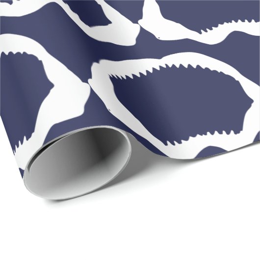 Navy Blue en White Shark Mouth Skelet Cadeaupapier (Rol Hoek)
