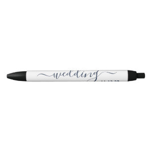 Navy Blue en White Simple Script Weddenschap Favor Zwarte Inkt Pen