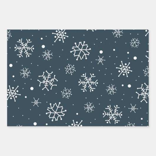 Navy Blue en White Snowflakes Inpakpapier Vel (Voorkant 2)