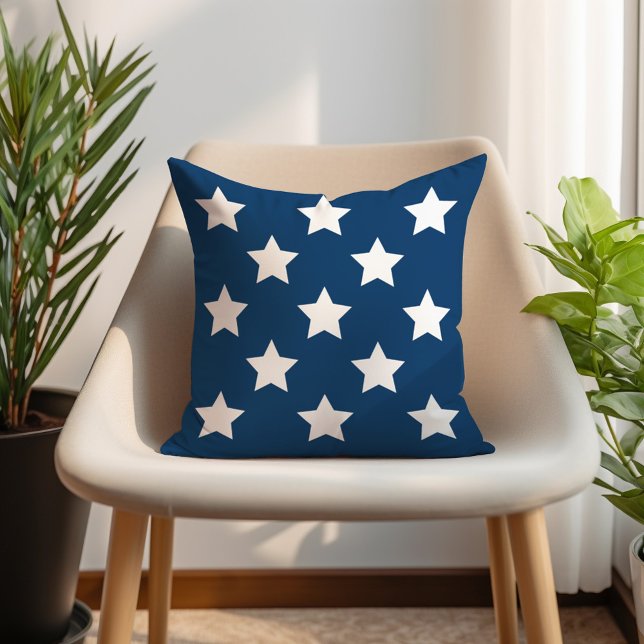 Navy Blue en White Star Patrotic Patriotic Buitenkussen (Creator heeft geüpload)