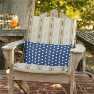 Navy Blue en White Star Pattern Patriottic Buitenkussen